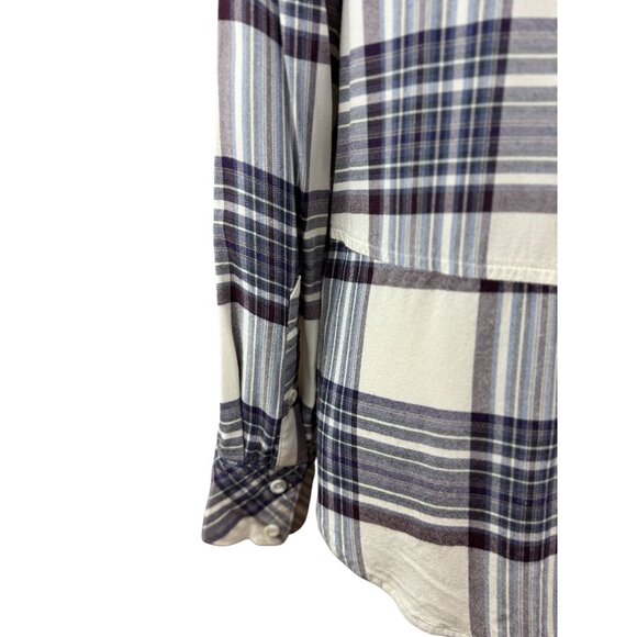 NEW Cloth & Stone XS Plaid Split back Long Sleeve Button Down Shirt Purple White - Picture 10 of 14